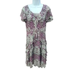 Sundance Purple Watercolor SILK Flight of Fancy Ruffles Short Sleeve Dress Sz 6